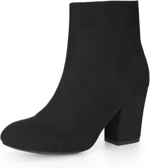 Allegra K Women's Round Toe Chunky Heel Ankle Boots