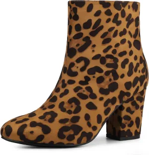 Allegra K Women's Round Toe Chunky Heel Ankle Boots