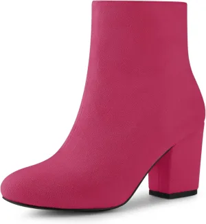 Allegra K Women's Round Toe Chunky Heel Ankle Boots