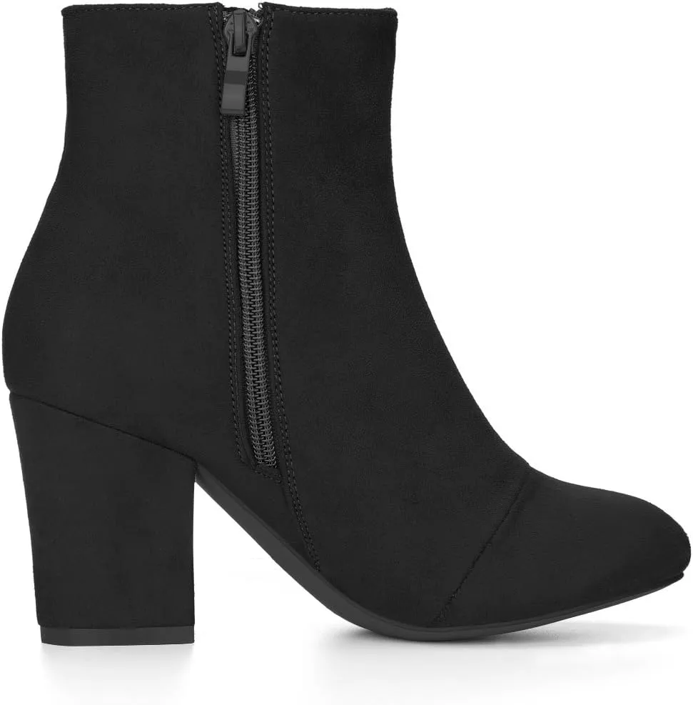 Allegra K Women's Round Toe Chunky Heel Ankle Boots