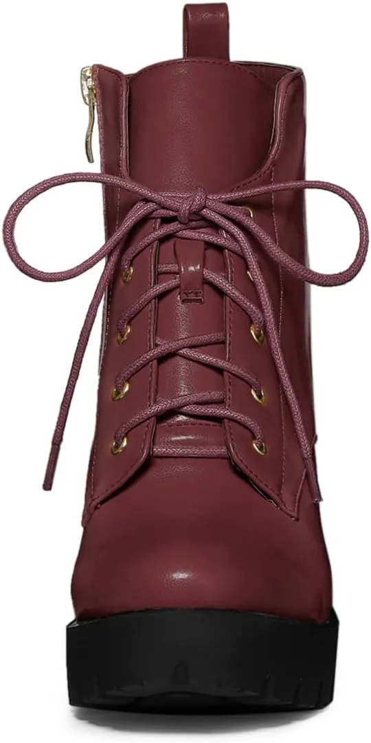 Allegra K Women's Round Toe Chunky Heel Lace Up Platform Boots