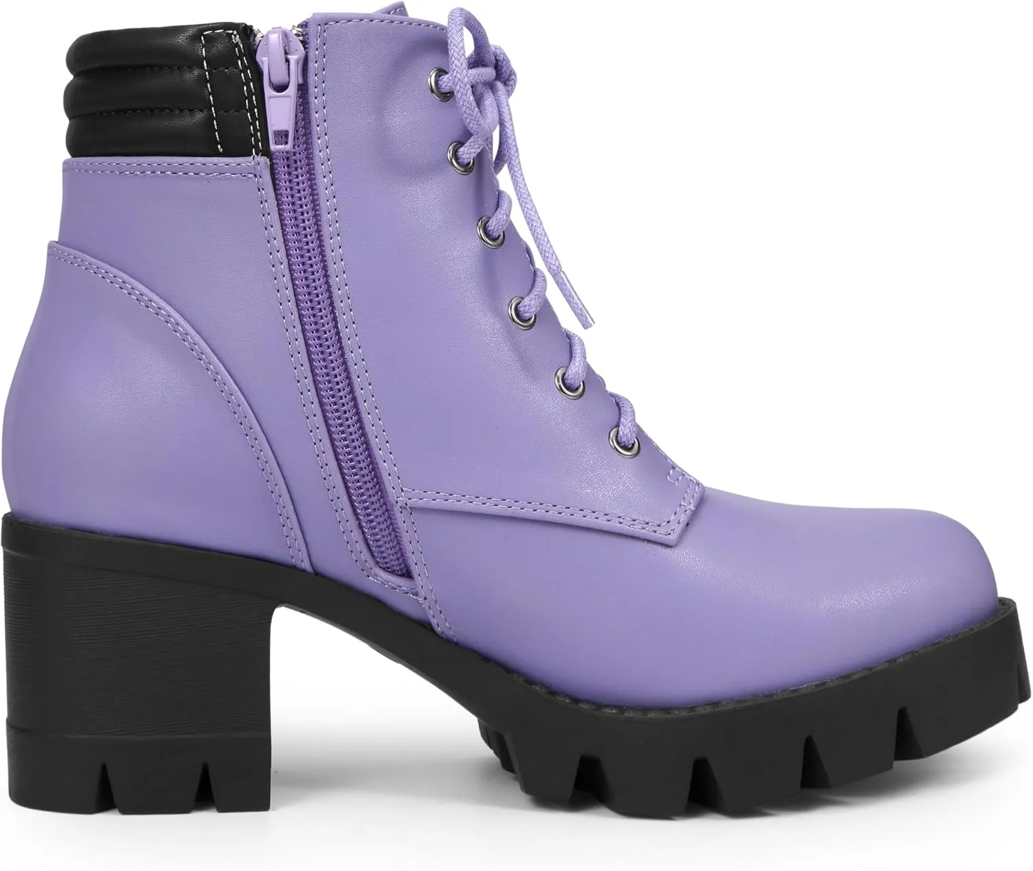 Allegra K Women's Round Toe Chunky Heel Lace Up Zipper Combat Boots