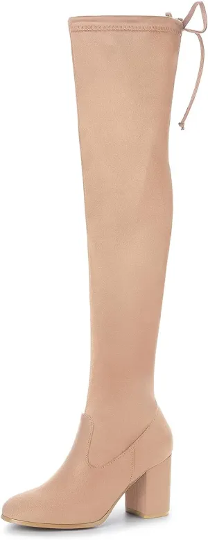 Allegra K Women's Round Toe Chunky Heel Over the Knee High Boots