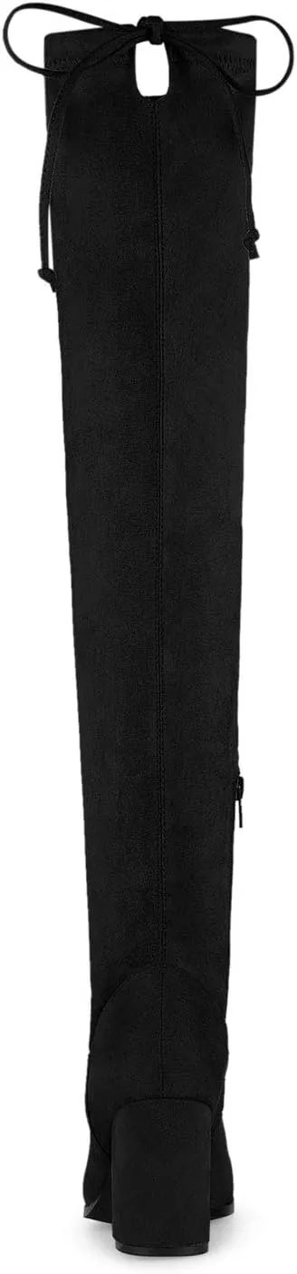 Allegra K Women's Round Toe Chunky Heel Over the Knee High Boots