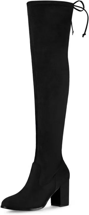 Allegra K Women's Round Toe Chunky Heel Over the Knee High Boots