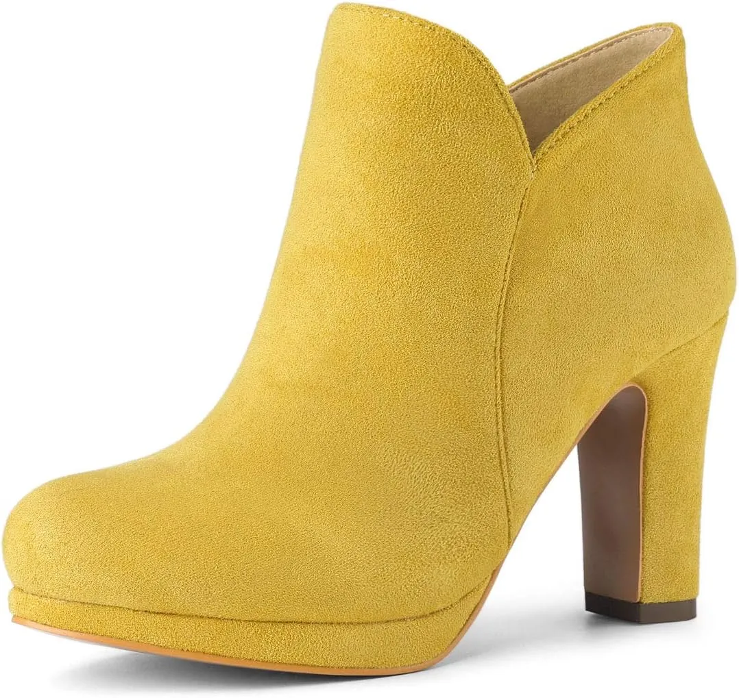 Allegra K Women's Round Toe Chunky Heeled Ankle Heel Boots