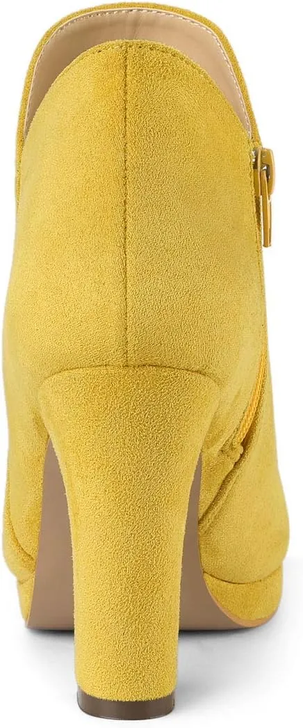 Allegra K Women's Round Toe Chunky Heeled Ankle Heel Boots