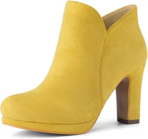 Allegra K Women's Round Toe Chunky Heeled Ankle Heel Boots