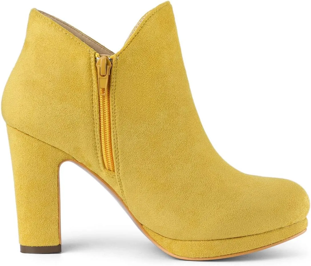 Allegra K Women's Round Toe Chunky Heeled Ankle Heel Boots