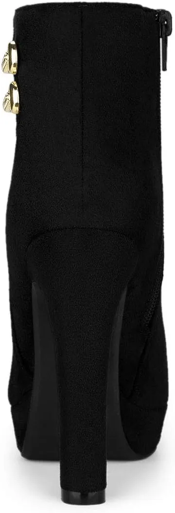 Allegra K Women's Round Toe Chunky High Heel Platform Ankle Boots