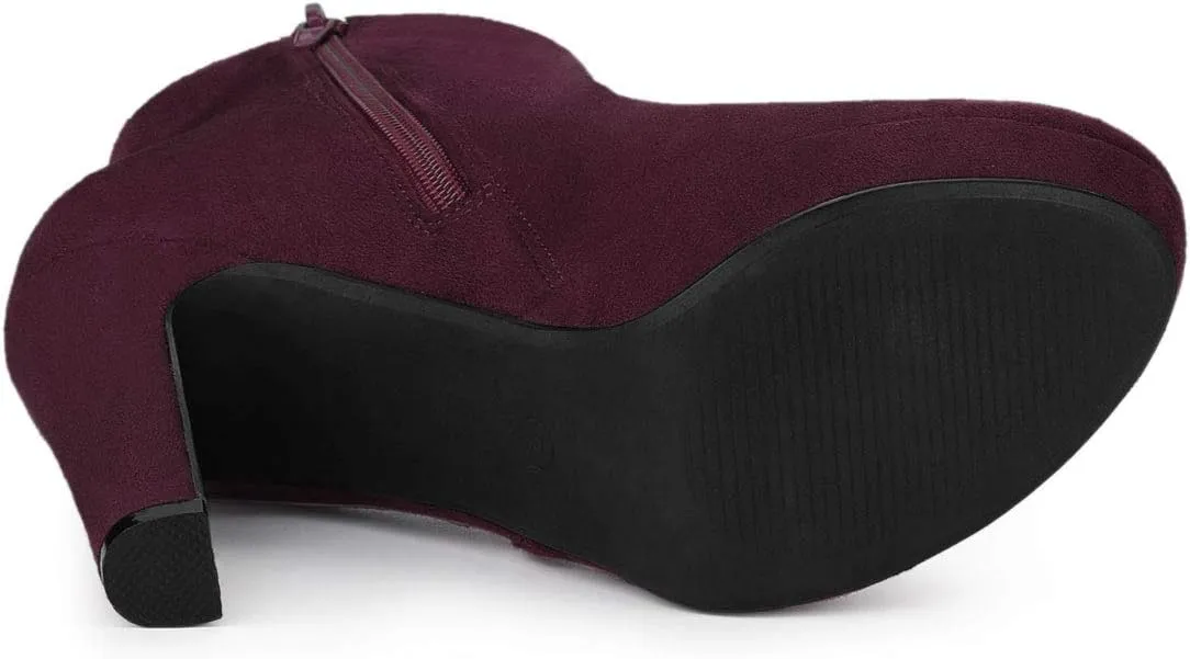 Allegra K Women's Round Toe Chunky High Heel Platform Ankle Boots