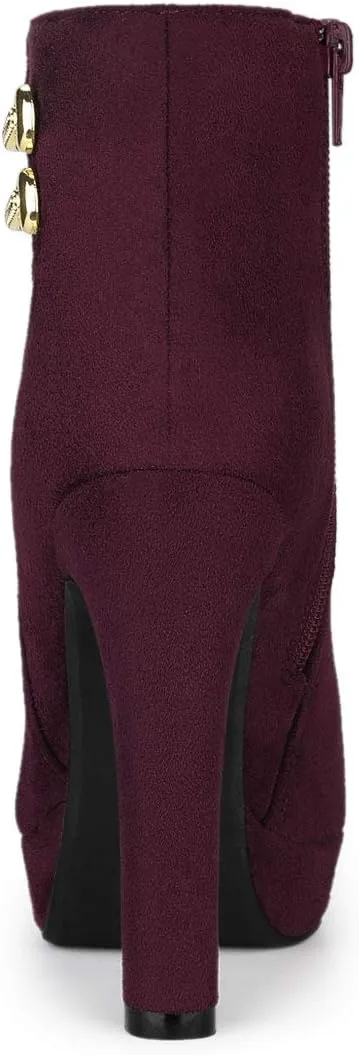 Allegra K Women's Round Toe Chunky High Heel Platform Ankle Boots