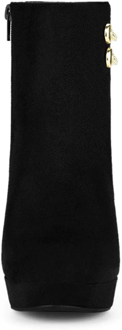 Allegra K Women's Round Toe Chunky High Heel Platform Ankle Boots