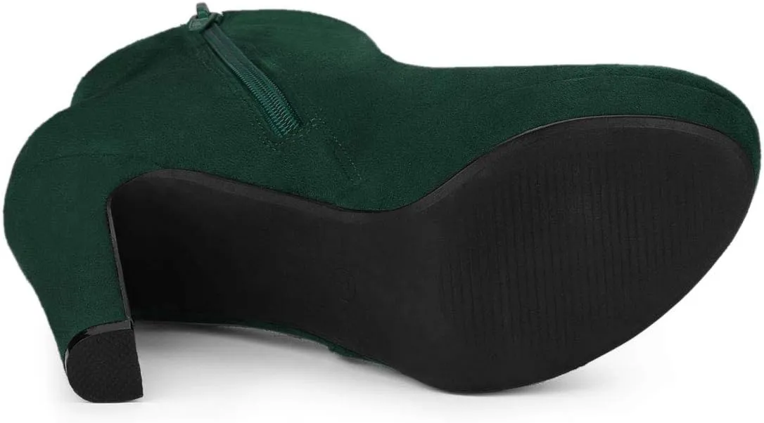 Allegra K Women's Round Toe Chunky High Heel Platform Ankle Boots