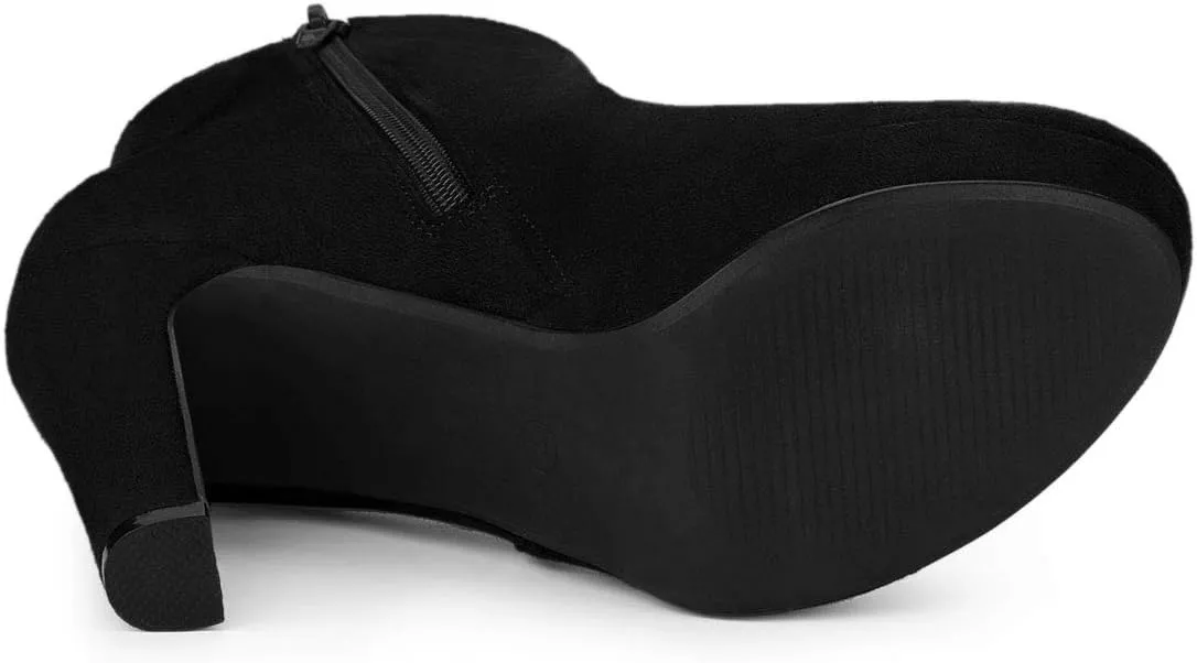 Allegra K Women's Round Toe Chunky High Heel Platform Ankle Boots