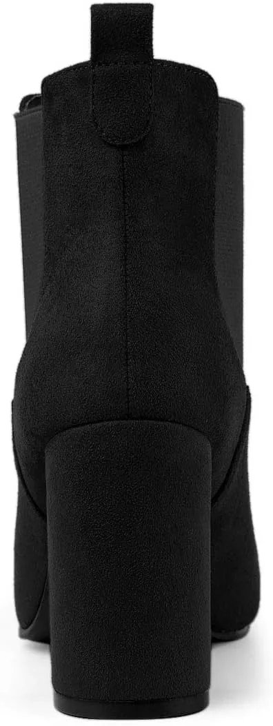 Allegra K Women's Round Toe Chunky High Heels Ankle Chelsea Boots