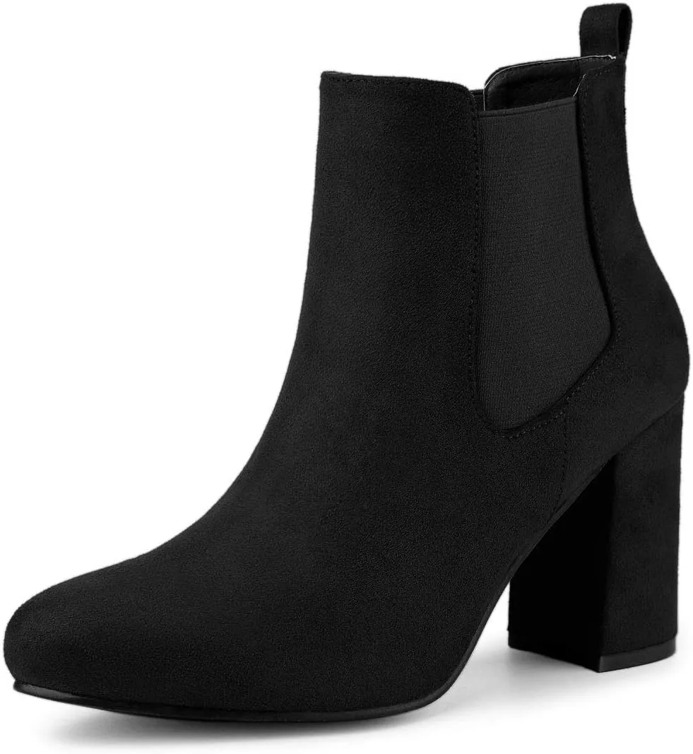 Allegra K Women's Round Toe Chunky High Heels Ankle Chelsea Boots