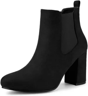 Allegra K Women's Round Toe Chunky High Heels Ankle Chelsea Boots