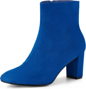 Allegra K Women's Round Toe Side Zip Chunky Heel Ankle Boots