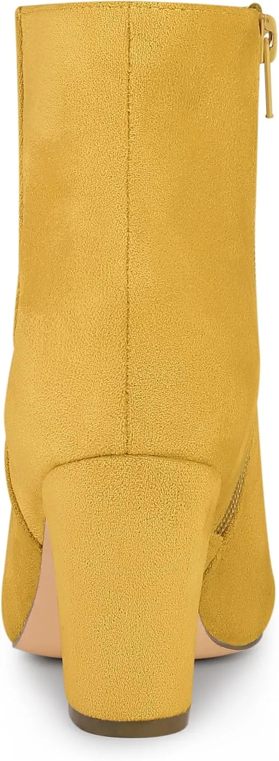 Allegra K Women's Round Toe Side Zip Chunky Heel Ankle Boots