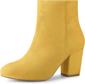 Allegra K Women's Round Toe Side Zip Chunky Heel Ankle Boots