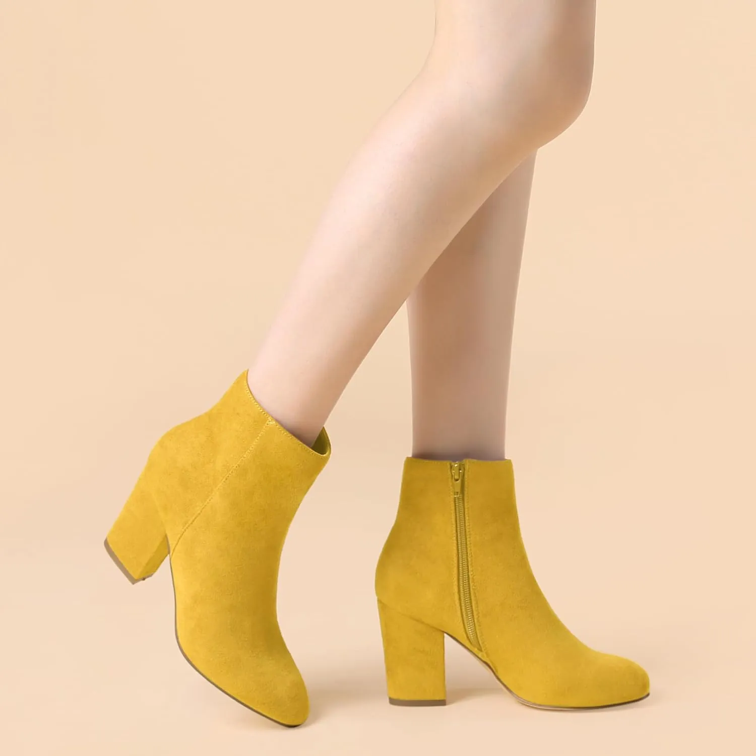 Allegra K Women's Round Toe Side Zip Chunky Heel Ankle Boots