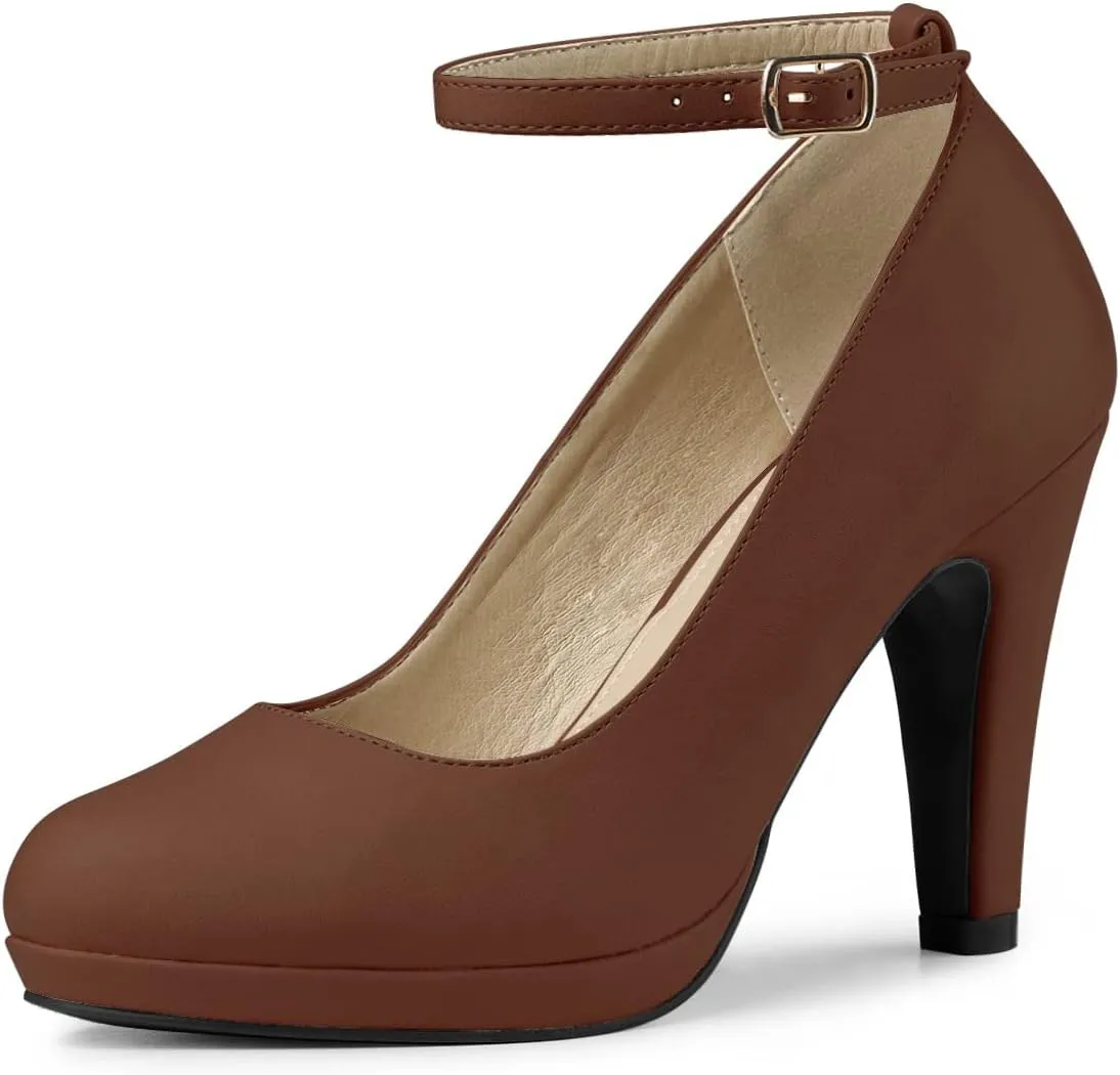 Allegra K Women's Round Toe Stiletto Heel Ankle Strap Pumps