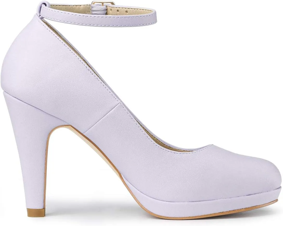 Allegra K Women's Round Toe Stiletto Heel Ankle Strap Pumps