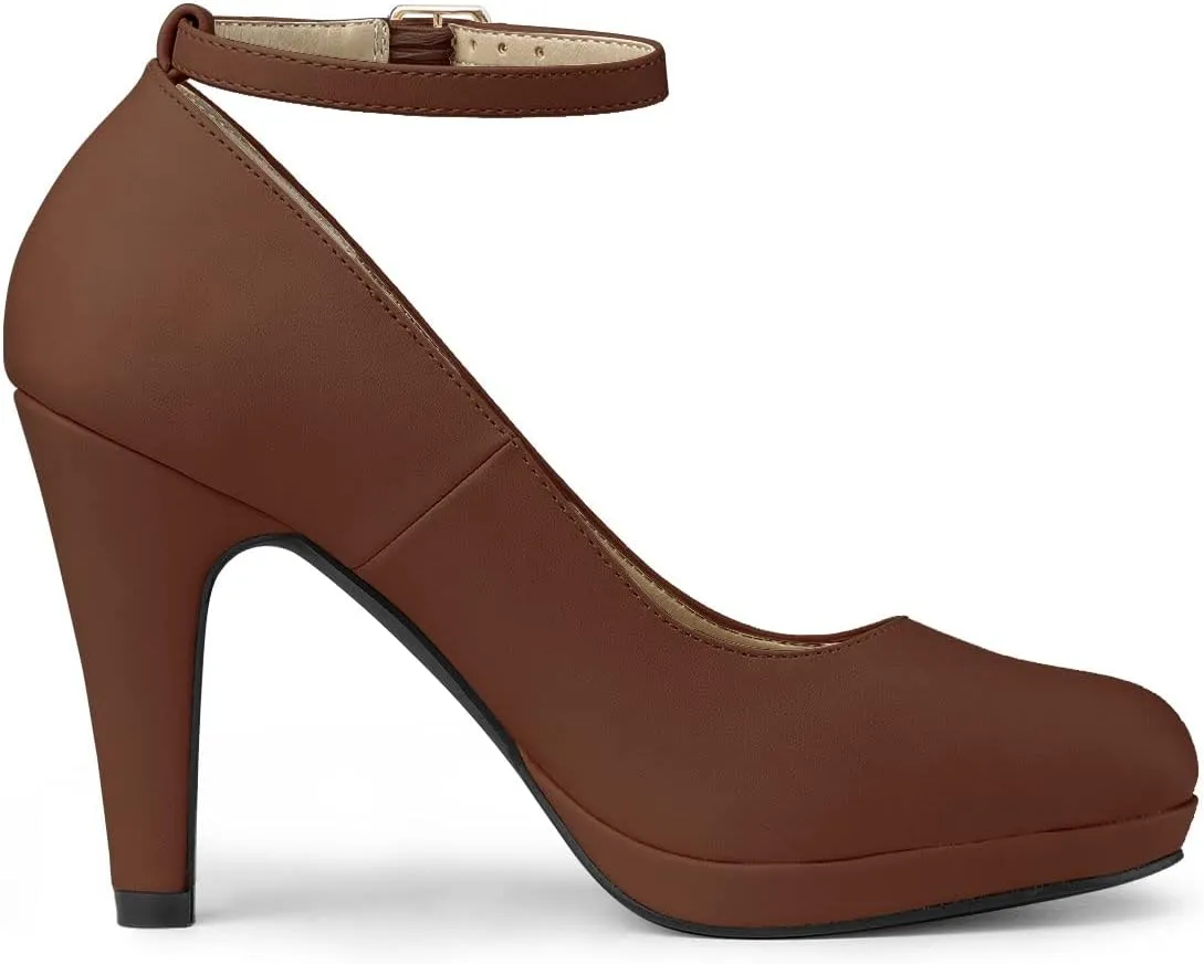 Allegra K Women's Round Toe Stiletto Heel Ankle Strap Pumps