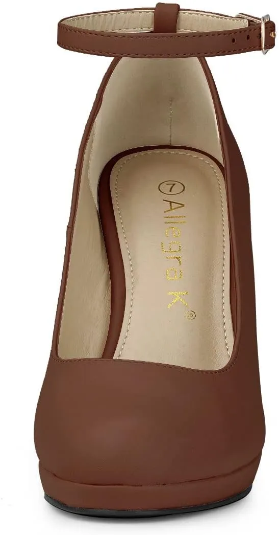 Allegra K Women's Round Toe Stiletto Heel Ankle Strap Pumps