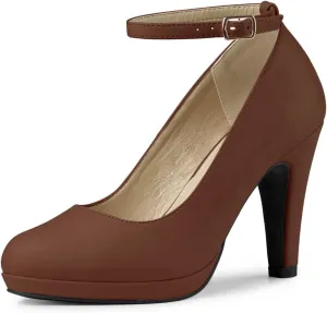 Allegra K Women's Round Toe Stiletto Heel Ankle Strap Pumps