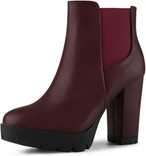 Allegra K Women's Round Toe Zipper Block Heel Platform Ankle Boots