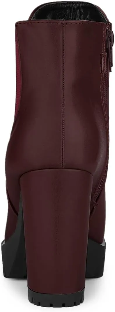 Allegra K Women's Round Toe Zipper Block Heel Platform Ankle Boots