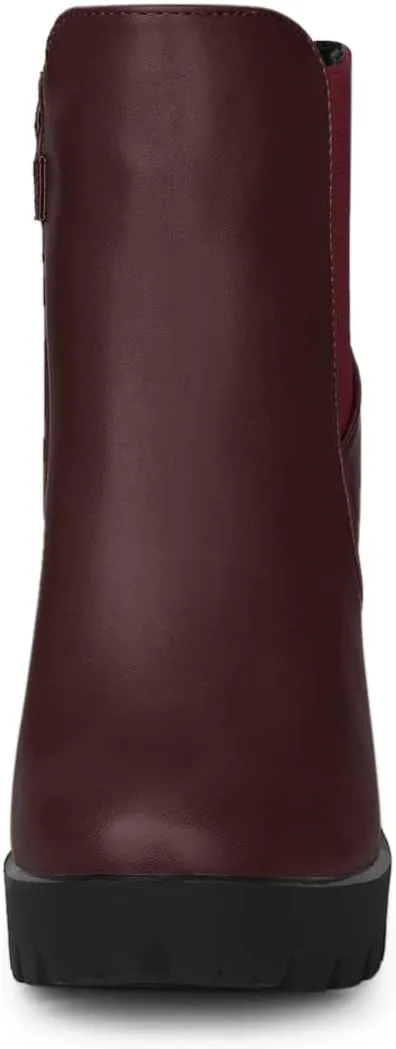 Allegra K Women's Round Toe Zipper Block Heel Platform Ankle Boots