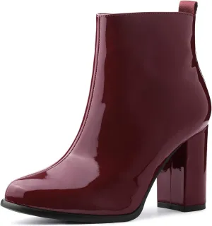 Allegra K Women's Round Toe Zipper Chunky Heels Ankle Boots