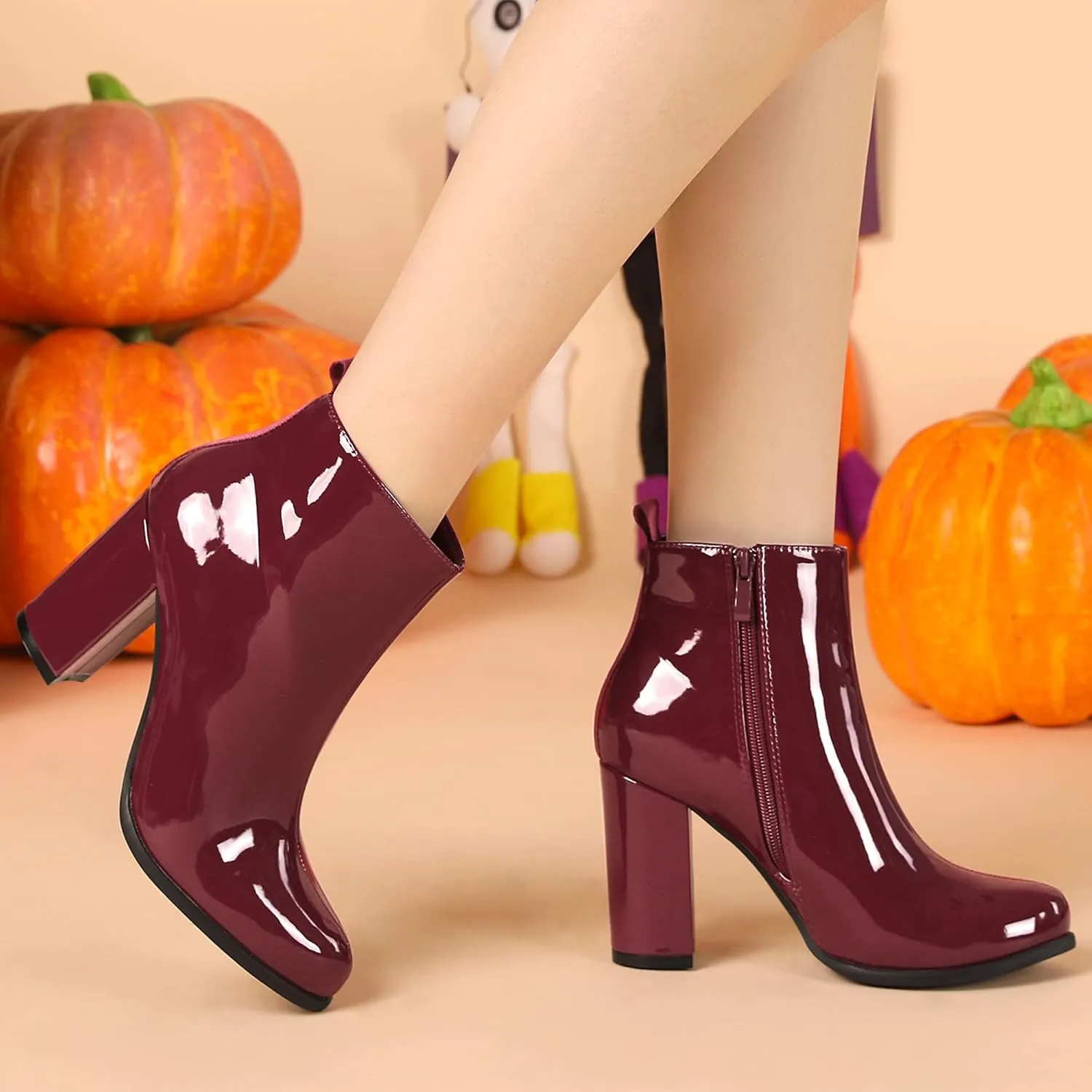Allegra K Women's Round Toe Zipper Chunky Heels Ankle Boots