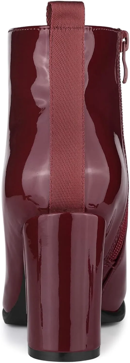 Allegra K Women's Round Toe Zipper Chunky Heels Ankle Boots