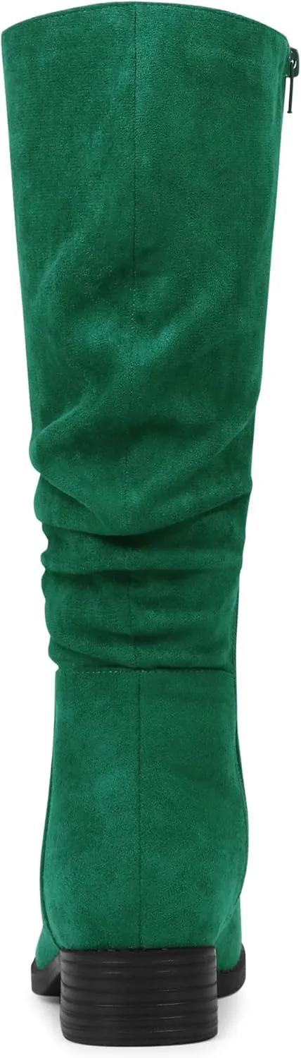 Allegra K Women's Slouch Round Toe Low Heel Boots Knee High Boots