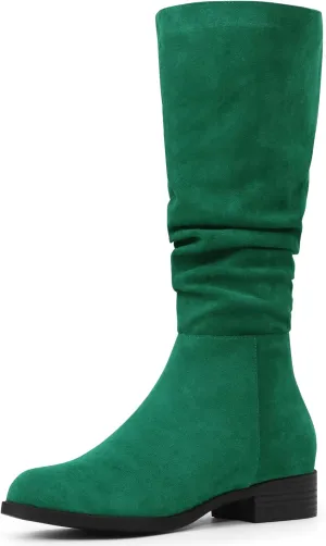 Allegra K Women's Slouch Round Toe Low Heel Boots Knee High Boots