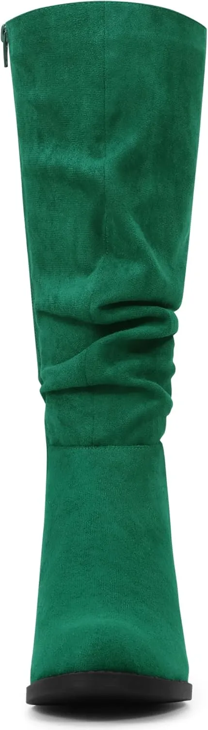 Allegra K Women's Slouch Round Toe Low Heel Boots Knee High Boots