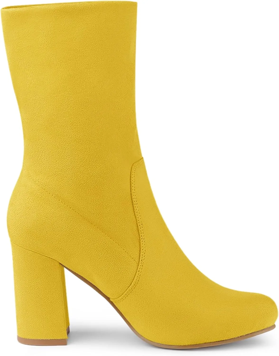 Allegra K Women's Stretch Round Toe Block Heel Sock Ankle Boots
