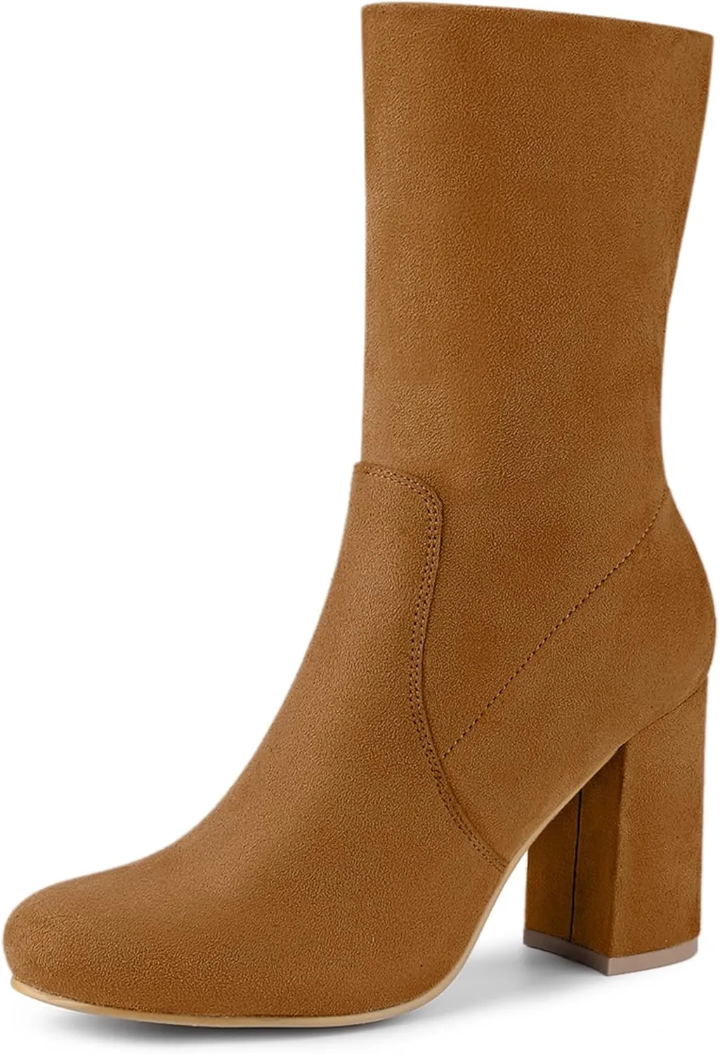 Allegra K Women's Stretch Round Toe Block Heel Sock Ankle Boots