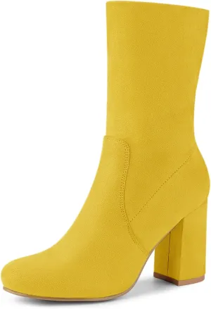 Allegra K Women's Stretch Round Toe Block Heel Sock Ankle Boots