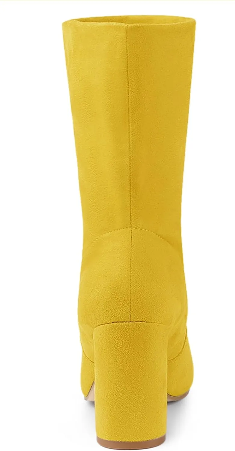 Allegra K Women's Stretch Round Toe Block Heel Sock Ankle Boots