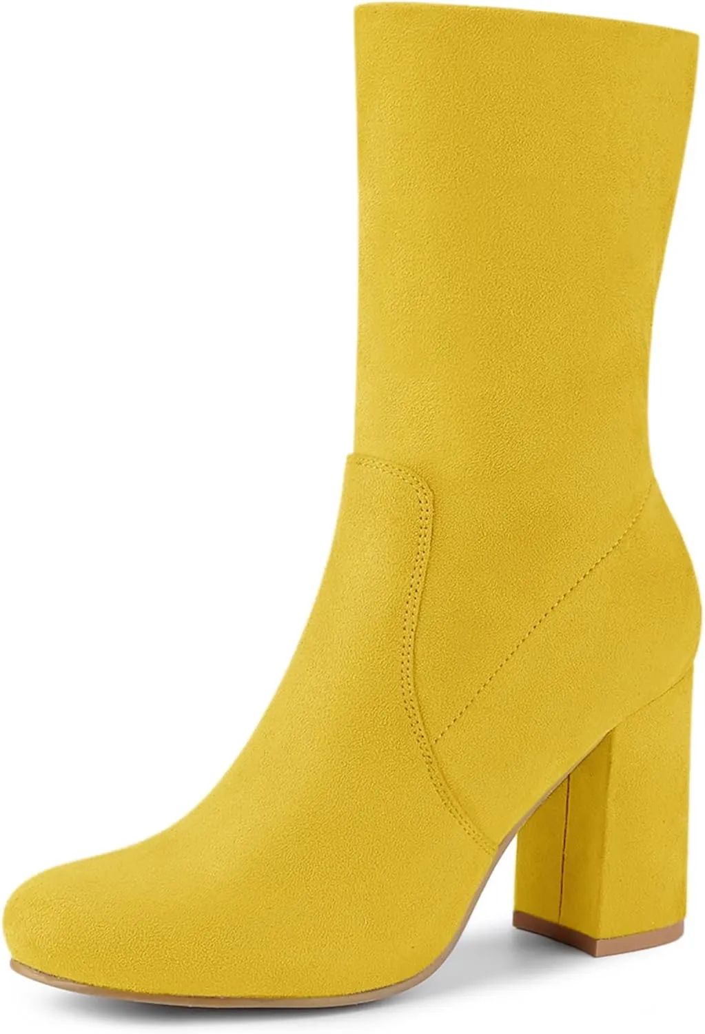 Allegra K Women's Stretch Round Toe Block Heel Sock Ankle Boots