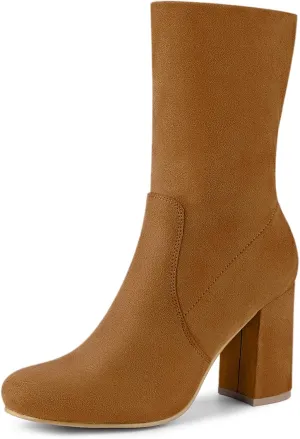 Allegra K Women's Stretch Round Toe Block Heel Sock Ankle Boots