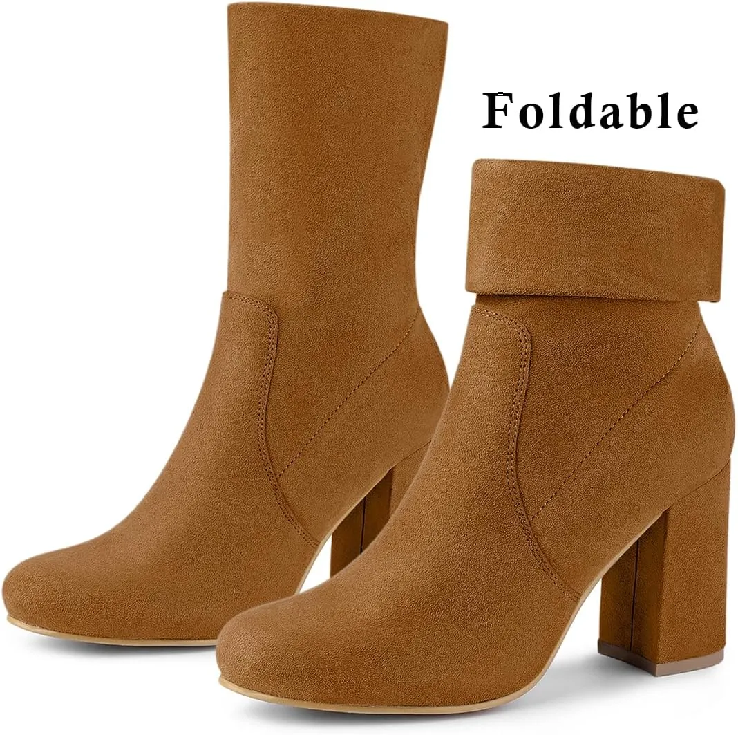 Allegra K Women's Stretch Round Toe Block Heel Sock Ankle Boots