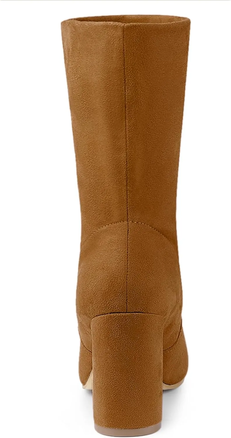 Allegra K Women's Stretch Round Toe Block Heel Sock Ankle Boots