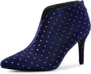Allegra K Women's V Cutout Pointed Toe Heel Ankle Boots