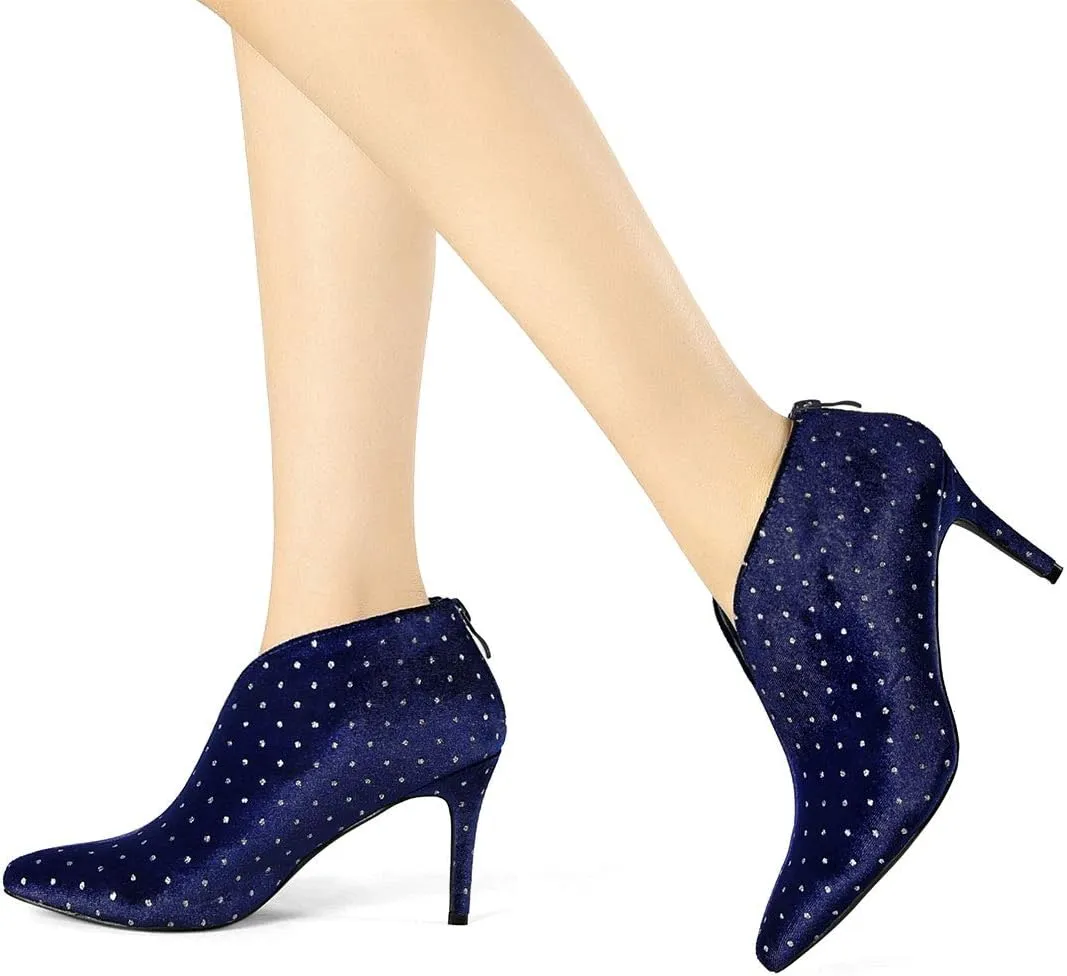 Allegra K Women's V Cutout Pointed Toe Heel Ankle Boots